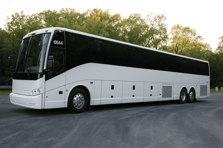 exterior of Charter Bus Rental Brick coach bus